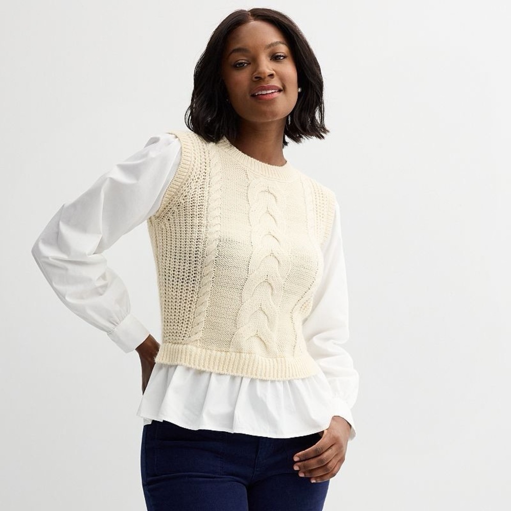 Draper James Cream Cable Knit Sweater Vest